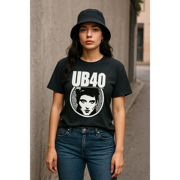 A4 David Bowie UB40 UB40 Retro Graphic Black Band Tee Vintage Inspired Concert - Picture 3 of 10